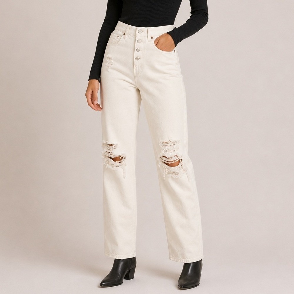 Agolde Cotton Denim 90s Pinch Waist High Rise Straight Leg Jeans White Size 26